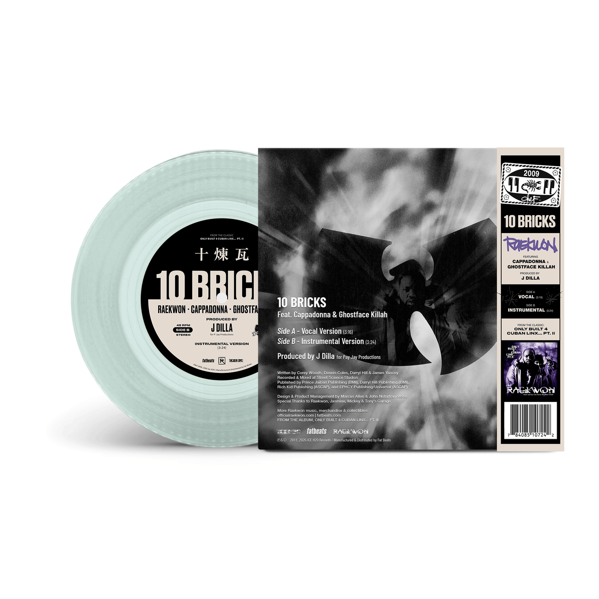 Raekwon - 10 Bricks (feat. Ghostface Killah & Cappadonna) (7" - Coke Bottle Clear Vinyl) FAT BEATS / ICE H20
