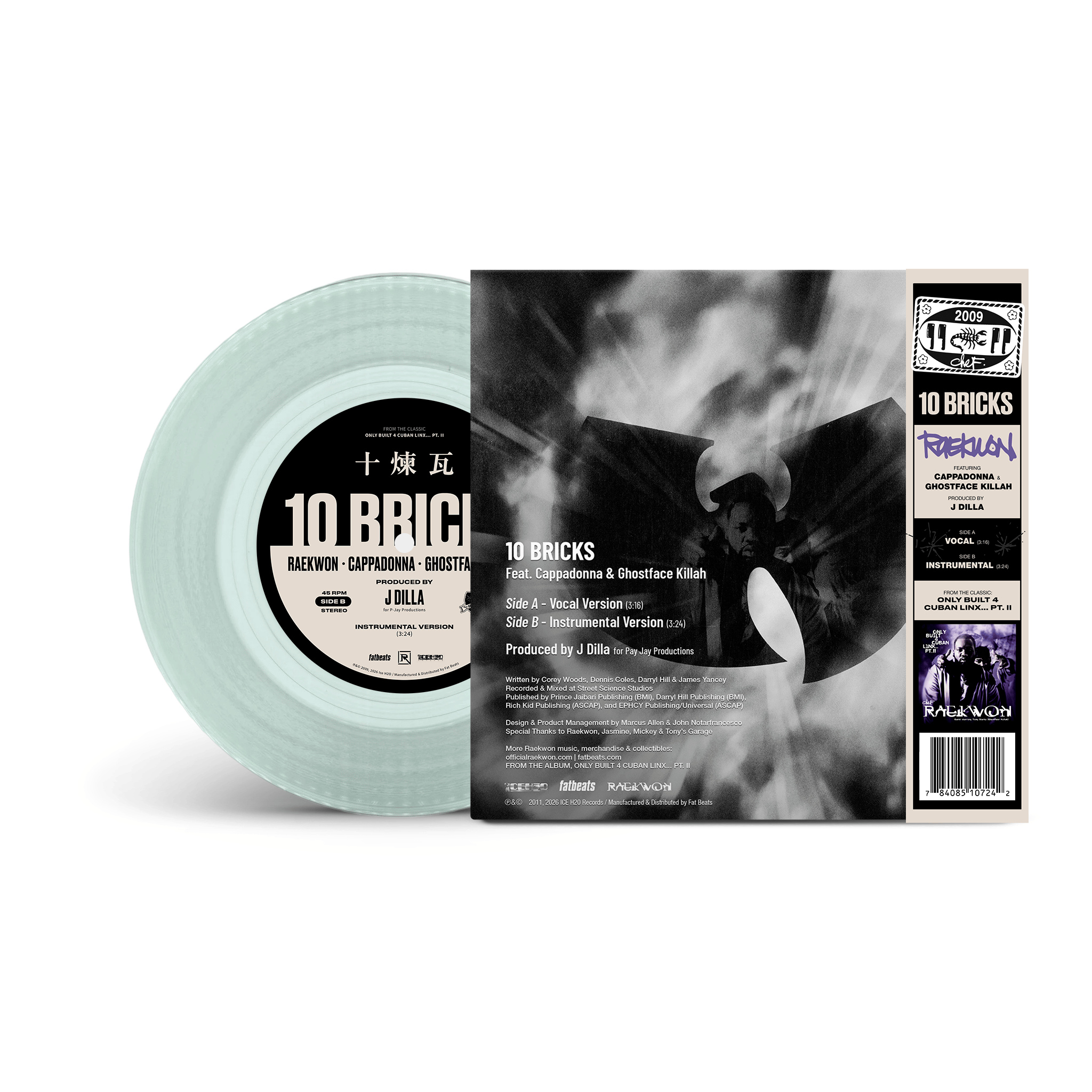 Raekwon - 10 Bricks (feat. Ghostface Killah & Cappadonna) (7" - Coke Bottle Clear Vinyl) FAT BEATS / ICE H20