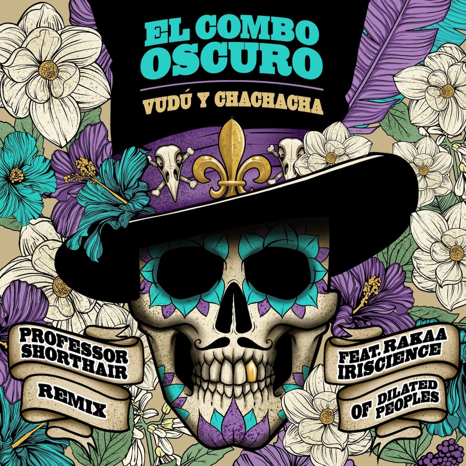 El Combo Oscuro - Vudú y Chachacha b/w Vudú y Chachacha (Professor Shorthair Remix) ft. Rakaa Iriscience of Dilated Peoples (Bone & Blue w/Violet Splatter 7") Superjock Records