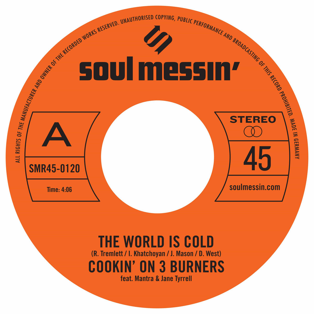 Cookin' On 3 Burners - The World is Cold b/w Ms. Fat Booty (7") Soul Messin' Records